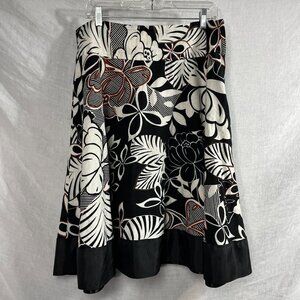 Metro Girl Linen Rayon Midi Swing Skirt Womens XL Island Floral Tropical